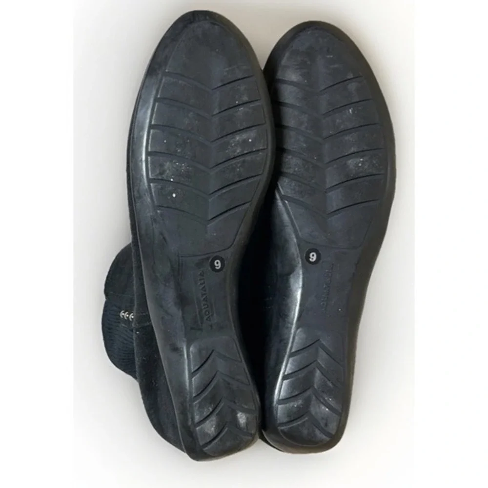 Aquatalia‎ Black Suede Ankle Boots 9 Weatherproof Italian Wedge Booties
